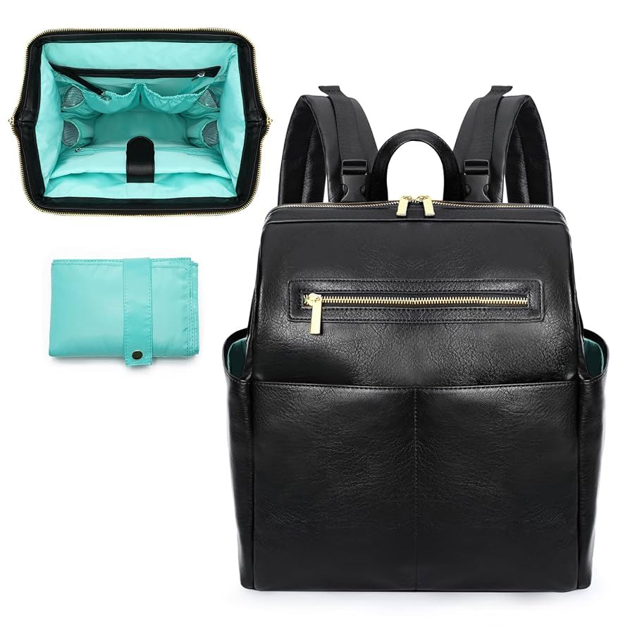 MOMINSIDE Diaper Bag Backpack, Leather Backpack with 16 Pockets for Mom Dad, Baby Registry Search... | Amazon (US)