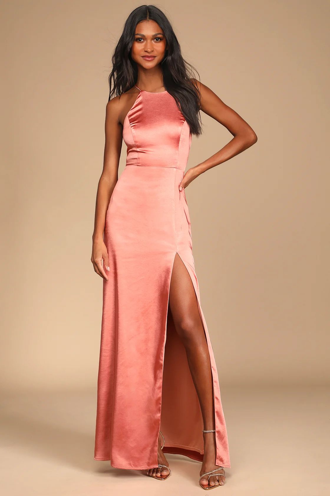 Make it Elegant Terracotta Satin Strappy Maxi Dress | Lulus (US)