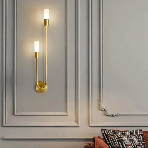 Modern Brass Gold Wall Lamp - Minimalist Golden Wall Sconce - Nordic Lighting Fixture - Bedside H... | Etsy (US)