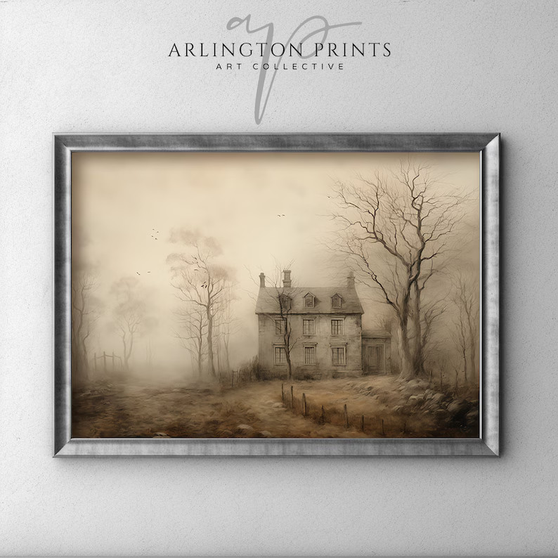 Vintage Wall Art, Old Haunted House, Antique Oil Painting, French Country Print, Dark Cottagecore... | Etsy (US)