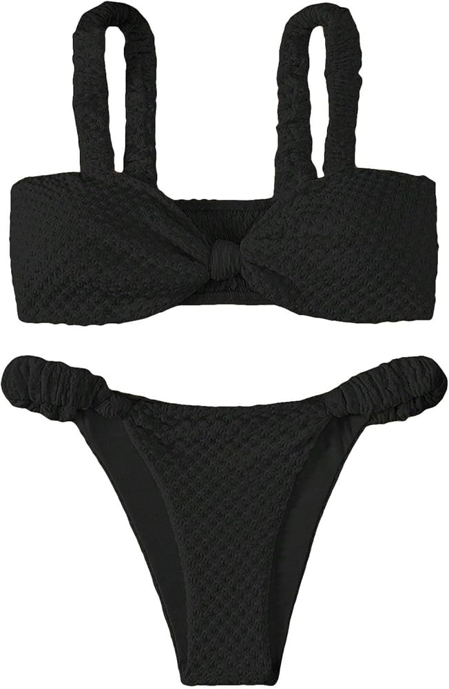 Milumia Women's 2 Piece Swimsuits Ruched Twist Front Bikini Sets Cheeky Swimwear | Amazon (US)
