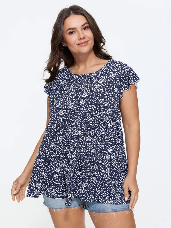 Leopard Print Tiered Flutter Sleeve Knit Top | Bloomchic