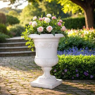 21.25 in. H Cast Stone Barrett Urn in Light Aged White Finish | The Home Depot