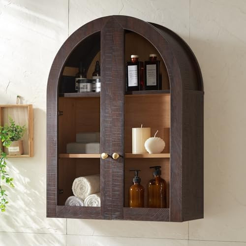 Bathroom Arched Wall Cabinet,23.5'' Wide Medicine Cabinet, Bathroom Cabinet Wall Mount W/Glass Do... | Amazon (US)