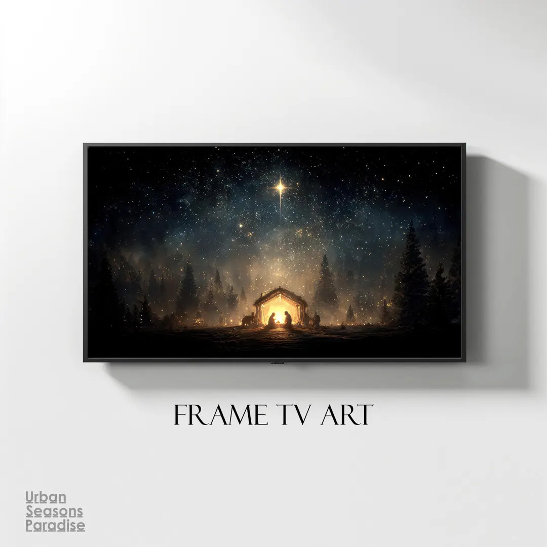 Vintage Nativity Scene Frame TV Art, Christian Christmas Manger in Bethlehem, Star of Bethlehem W... | Etsy (US)