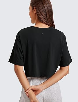 CRZ YOGA Pima Cotton Loose Crop T-Shirts for Women - Workout Yoga Casual Athletic Running Short S... | Amazon (US)