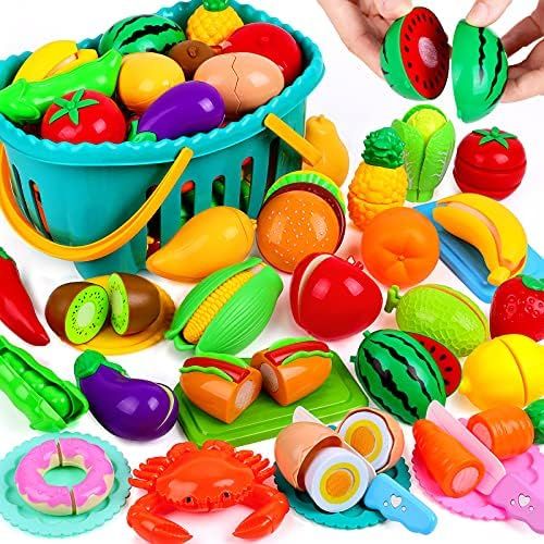 OCATO 70PCS Cutting Play Food Set for Kids Kitchen Toys Food Cutting Toys Fruits and Vegetables with | Amazon (US)
