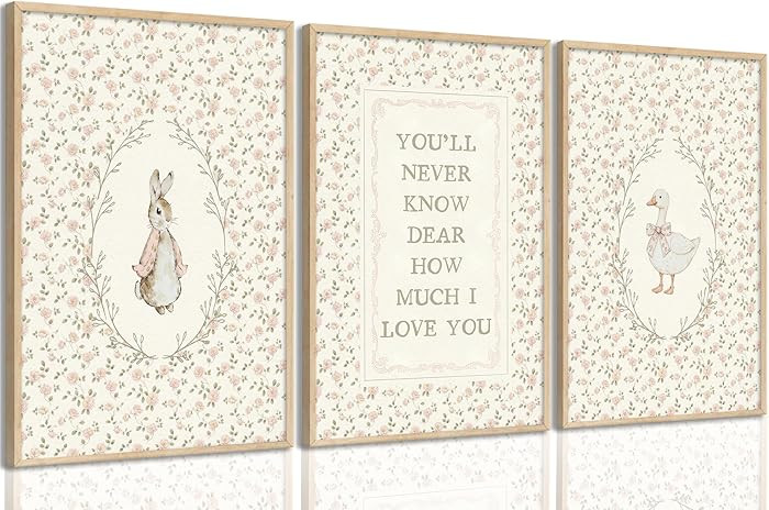 Vintage Animal Nursery Wall Art Cute Bunny and Silly Goose Wall Decor Rabbit Duck Poster Pink Flo... | Amazon (US)
