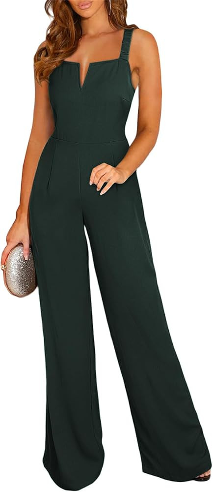 BLENCOT Sleeveless Jumpsuits For Women Dressy Casual V Neck Wide Leg Long Pants Slip Rompers Summ... | Amazon (US)
