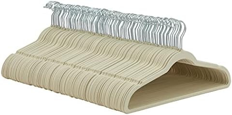 Amazon Basics Slim, Velvet, Non-Slip Suit Clothes Hangers, Ivory/Silver - Pack of 100 | Amazon (US)