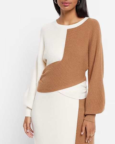 Color Block Wrap Front Balloon Sleeve Sweater | Express