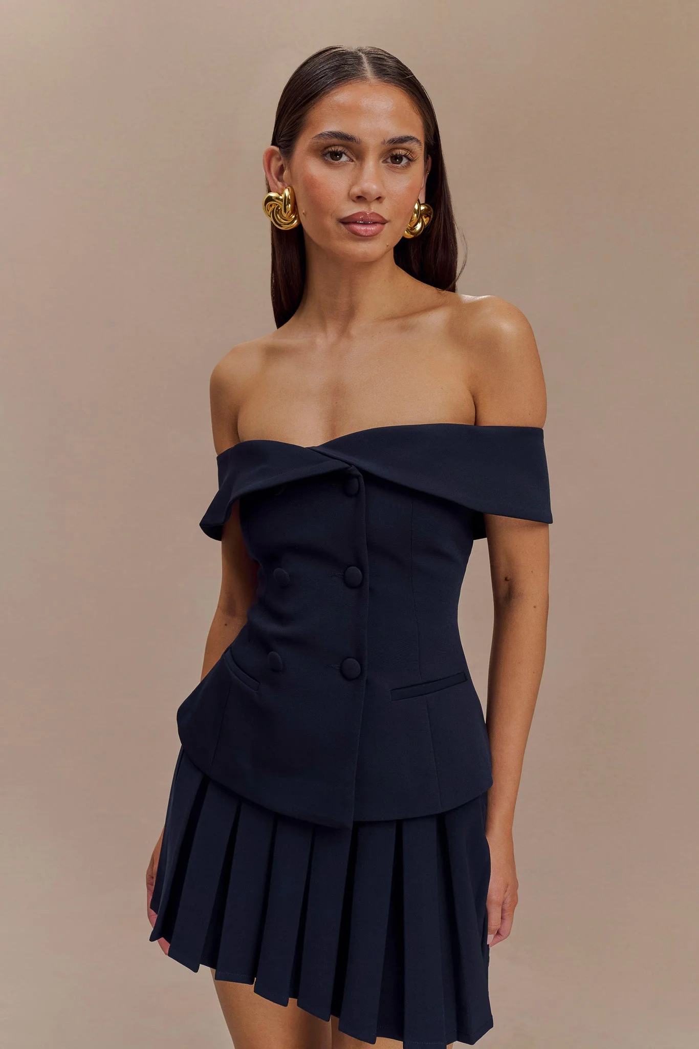 Strapless Suiting Top - Navy | MESHKI US