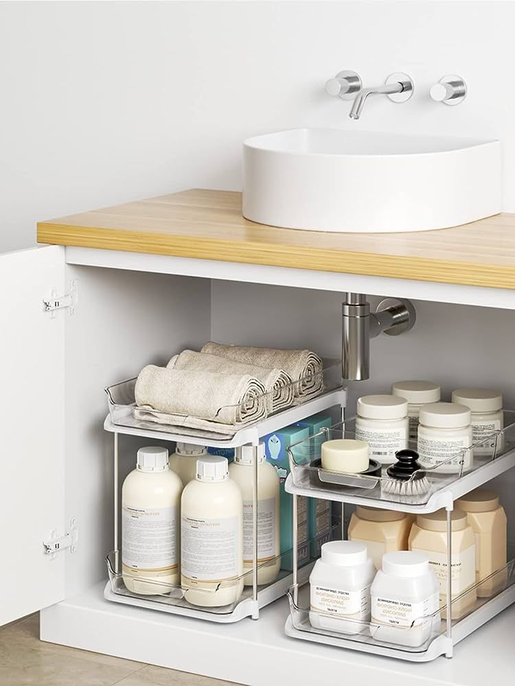 Delamu 2 Sets of 2-Tier Multi-Purpose Bathroom Cabinet Under Sink Organizers and Storage, Stackab... | Amazon (US)