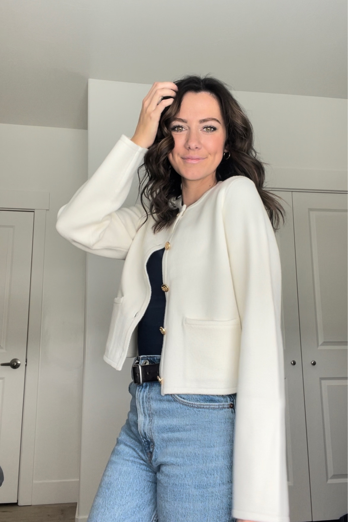 An adorable white cardigan outfit! I paired it with a navy blue shirt for some contrast! All of these items can be found at Abercrombie! 

#LTKfindsunder100 #LTKSeasonal #LTKfindsunder50