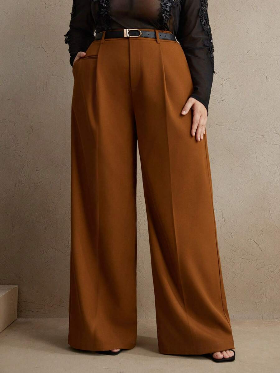 Anewsta Plus Size Women Casual Straight Leg Suit Pants For Commute & Vacation, New Year Graduatio... | SHEIN