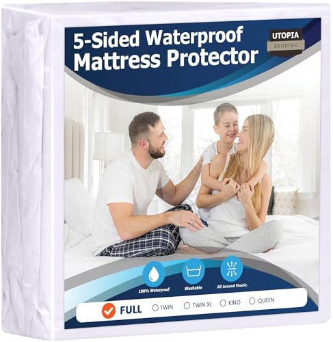 Utopia Bedding Waterproof 5-Sided Mattress Protector Full Size, Premium Breathable Mattress Cover, Fitted Style with Stretchable Pockets (White) | Amazon (US)