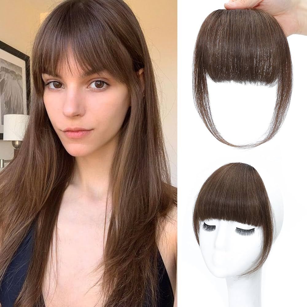 NAYOO Bangs Hair Clip in Bangs 100% Real Human Hair Extensions Brown French Bangs Clip on Hair Ba... | Amazon (US)