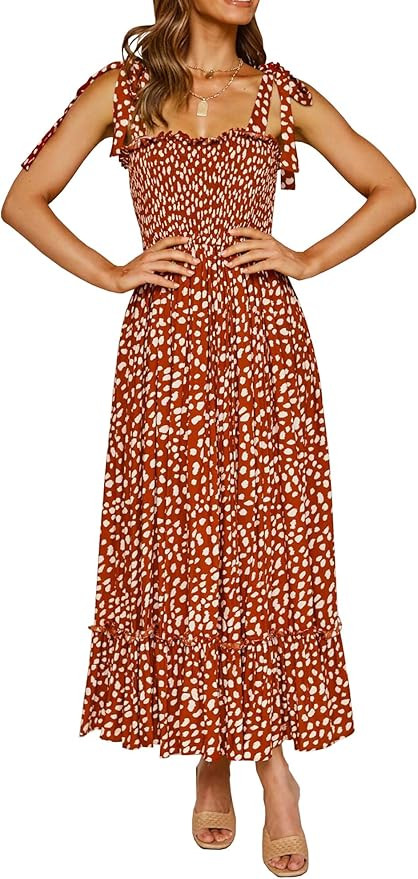 R.Vivimos Women's Summer Straps Cotton Irregular Polka Dot Ruffles Midi Dress | Amazon (US)