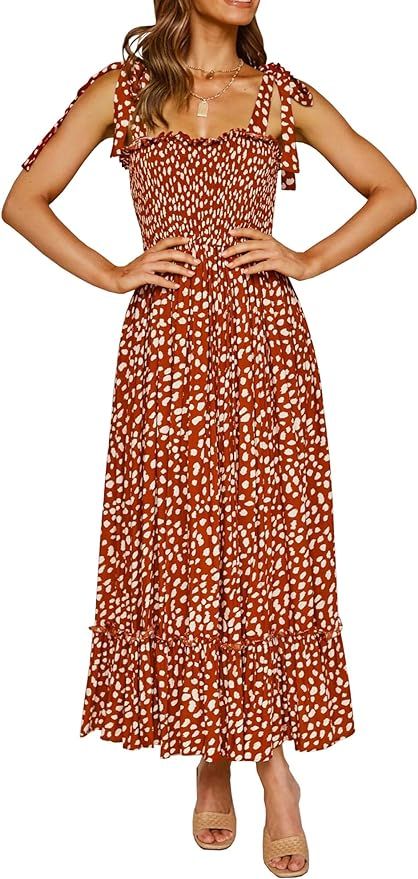 R.Vivimos Women's Summer Straps Cotton Irregular Polka Dot Ruffles Midi Dress | Amazon (US)