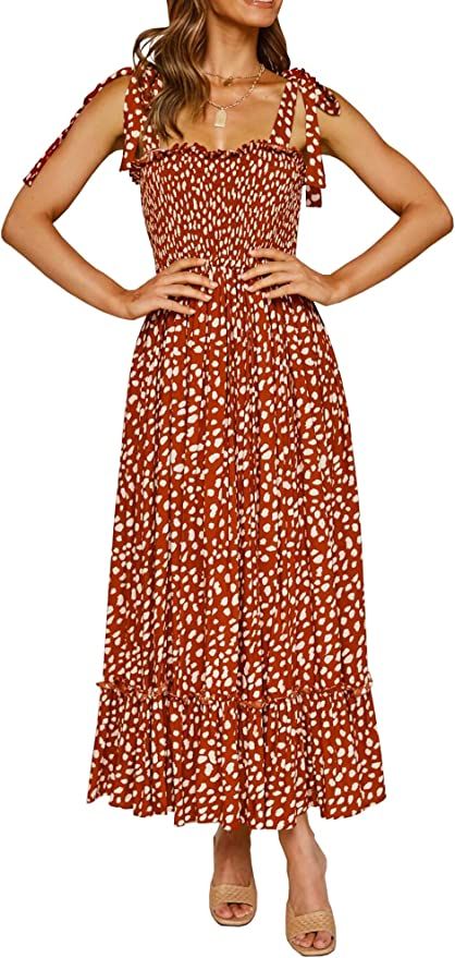 R.Vivimos Women's Summer Straps Cotton Irregular Polka Dot Ruffles Midi Dress | Amazon (US)