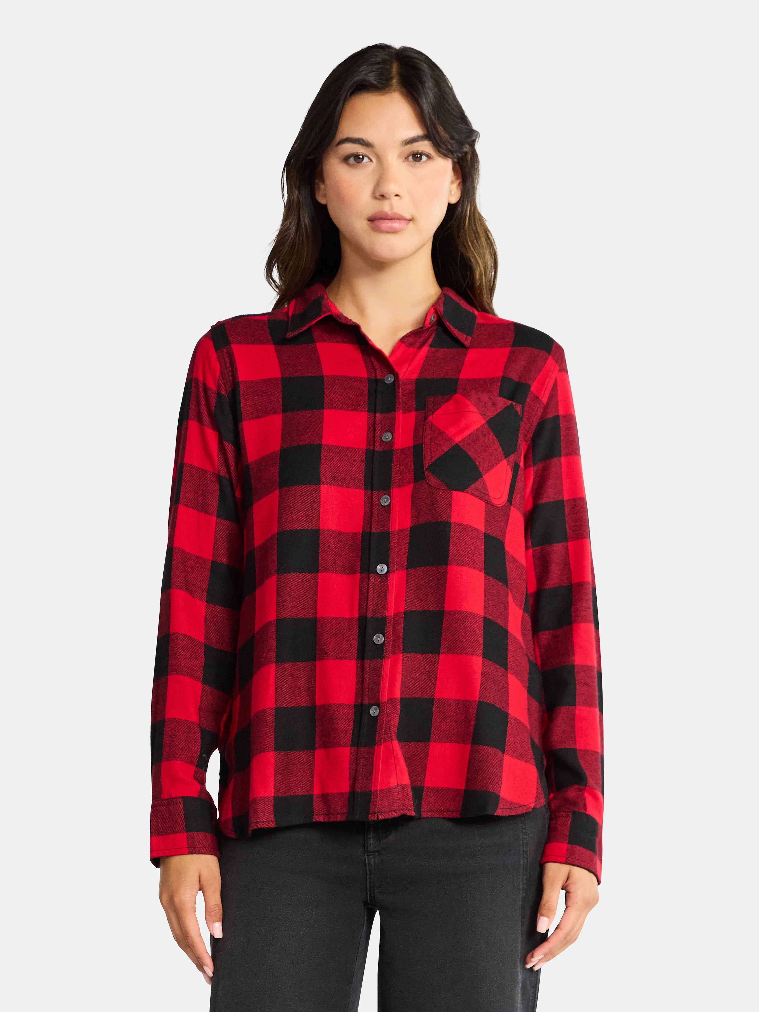 Time and Tru Women's Flannel Shirt with Long Sleeves, Sizes XS-XXXL | Walmart (US)