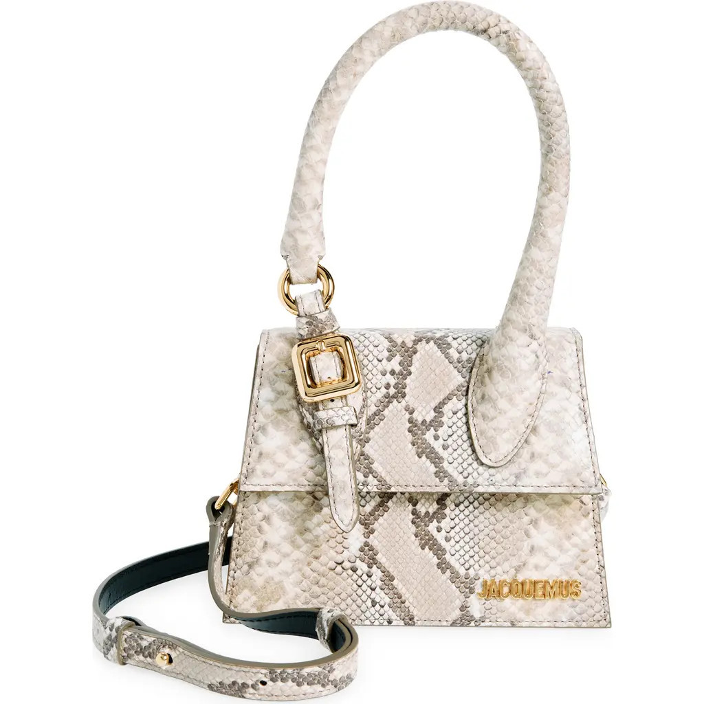 Jacquemus Le Chiquito Moyen Snakeskin Embossed Leather Top Handle Bag in Beige 150 at Nordstrom | Nordstrom