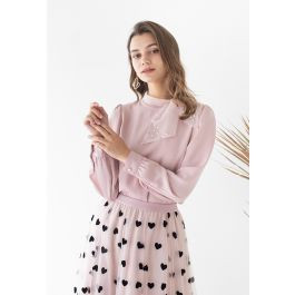 Pearly Mesh Bowknot Satin Shirt in Pink | Chicwish