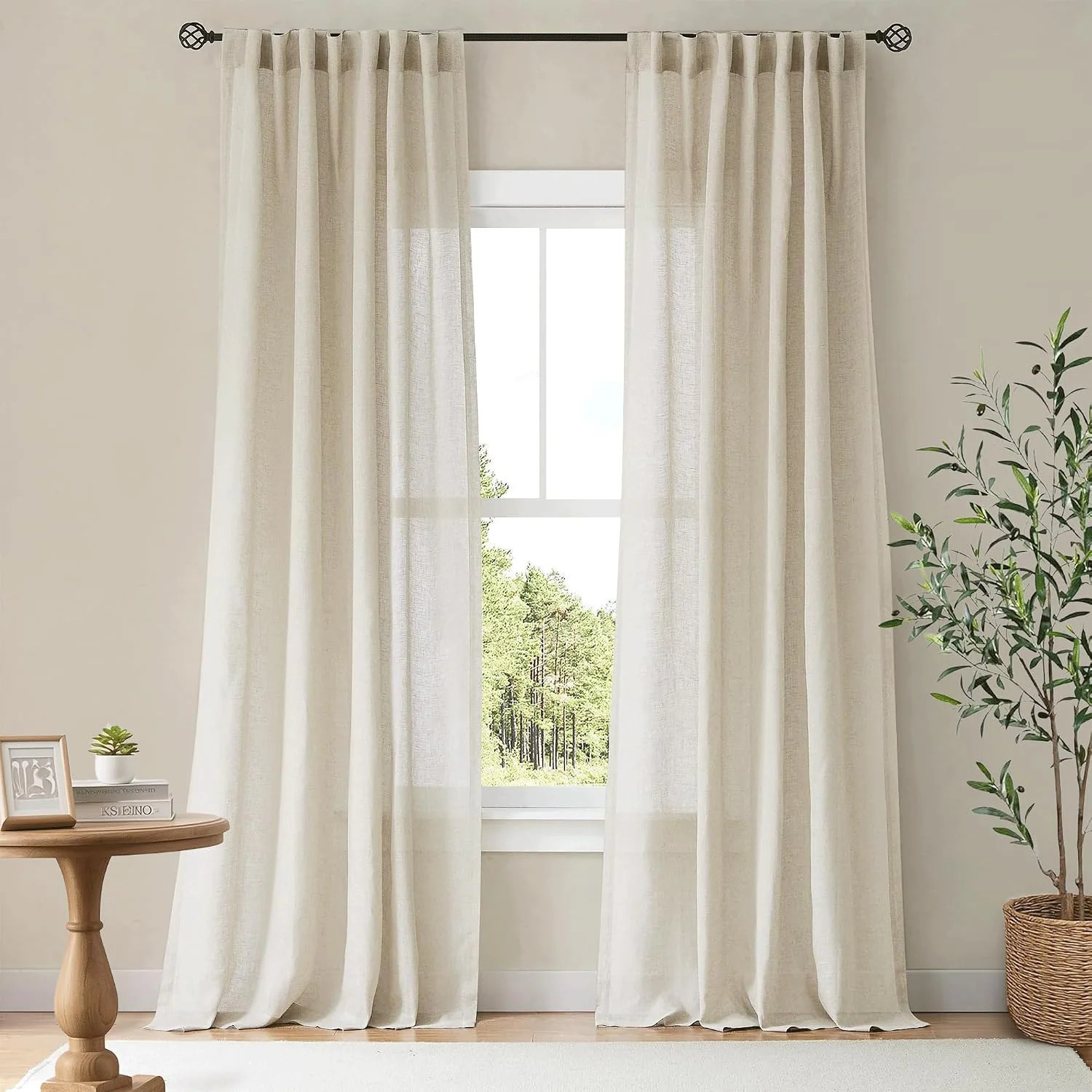 NICETOWN Beige Linen Curtains 84 Inch Length for Bedroom Living Room Thick Linen Textured Window Drapes Semi Sheer Light Filtering Rod Pocket and | Lowe's