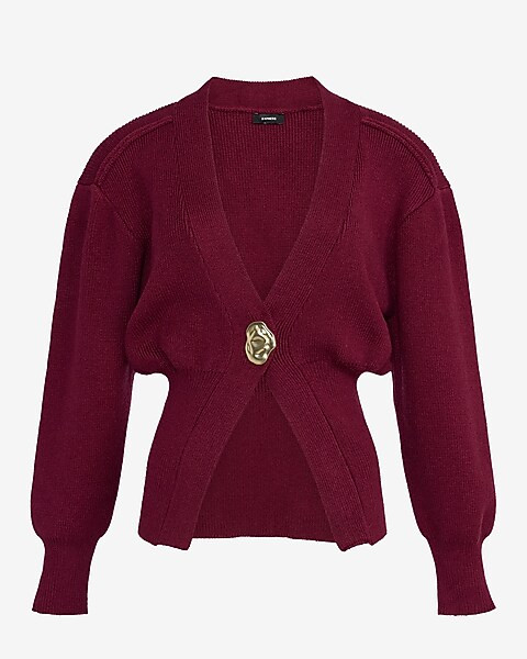 Gold Button V-Neck Banded Cardigan | Express