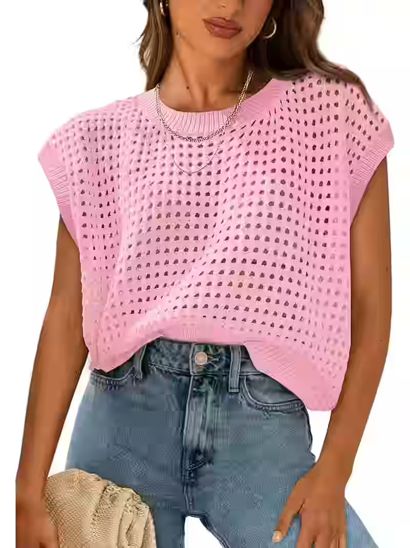 PRETTYGARDEN Womens Spring Tops Summer Shirts Crochet Cap Sleeve Sweater Pullover Cute Crew Neck ... | Walmart (US)