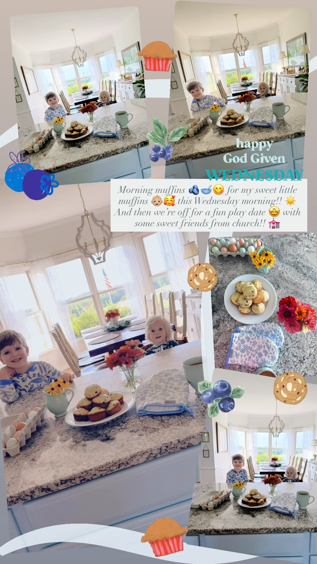 Morning muffins 🫐🥣😋 for my sweet little muffins 👶🏼🥰 this Wednesday morning!! ☀️ And then we’re off for a fun play date 🤩 with some sweet friends from church!! 💒