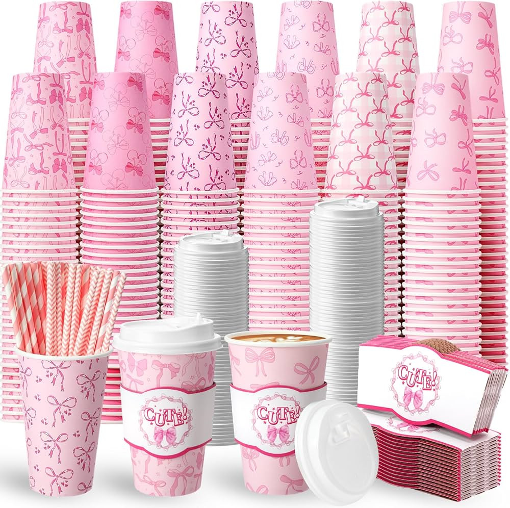 Jingmore 120 Sets 16oz Disposable Paper Coffee Cups with Lids Sleeves Straws Holiday Paper Drinki... | Amazon (US)