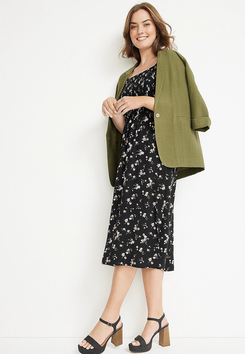 Floral Puff Sleeve Midi Dress | Maurices