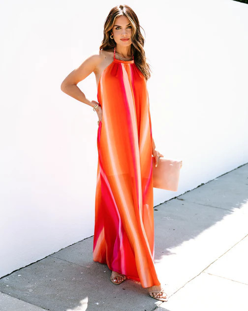 Shades Of Sunset Halter Chiffon Maxi Dress | VICI