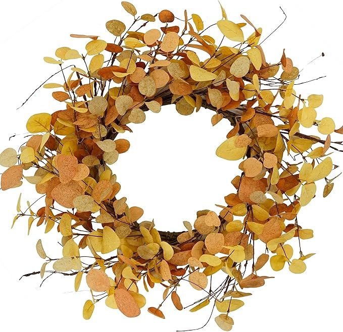 Furisin Artificial Fall Wreath，Yellow Eucalyptus Wreath Autumn Wreath for Front Door Indoor and... | Amazon (US)