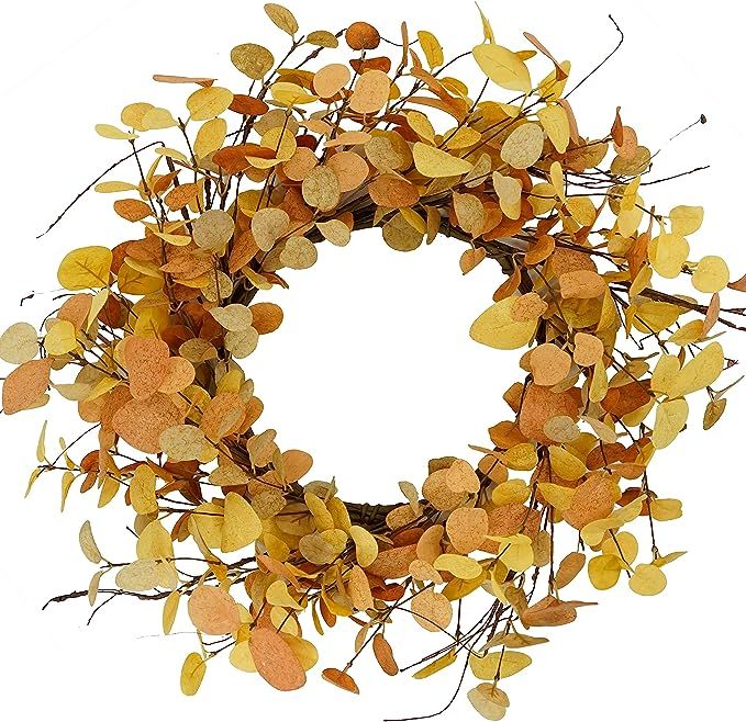 Furisin Artificial Fall Wreath，Yellow Eucalyptus Wreath Autumn Wreath for Front Door Indoor and... | Amazon (US)