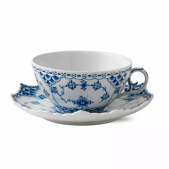 Royal Copenhagen Fluted Full Lace Teacup and Saucer in Blue | Bed Bath & Beyond