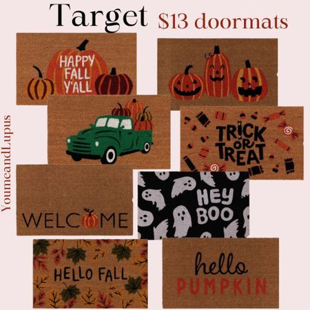 Target 13 doormats on sale now!! Halloween doormats, fall doormats, autumn, front door decor, happy fall, happy Halloween, ghosts, pumpkins, leaves, trick-or-treat doormats, Target finds, sale, YoumeandLupus 

#LTKsalealert #LTKSeasonal #LTKHalloween