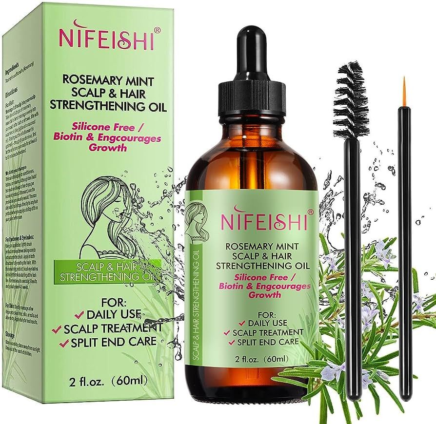 Rosemary Oil for Hair Growth Organic (2.02 Oz), Rosemary Mint Scalp & Hair Strengthening Oil with... | Amazon (US)