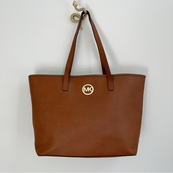 [michael kors] jet set travel saffiano leather large tote back cognac | Poshmark