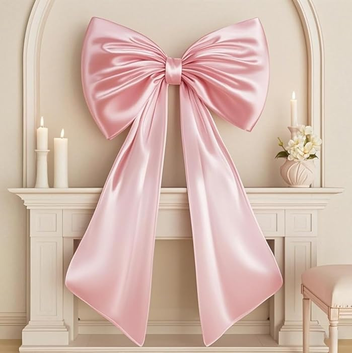 Large Pink Bow for Coquette Room Decor, 40x24 In Satin Ribbon Tie Coquette Birthday Decorations, ... | Amazon (US)