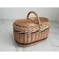 Wicker Basket, Picnic Basket, Handwoven Basket With Lid | Etsy (US)