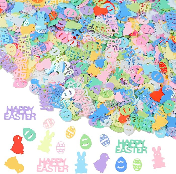 3000pcs Easter Confetti Decorations, Colorful Metallic Foil Rabbit Egg Chicken Table Confetti Gli... | Amazon (US)
