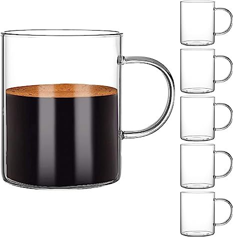 Glass Coffee Mugs Set of 6, Aoeoe 15 oz Large Coffee Mug, Wide Mouth Glass Mugs, Mocha Hot Bevera... | Amazon (US)
