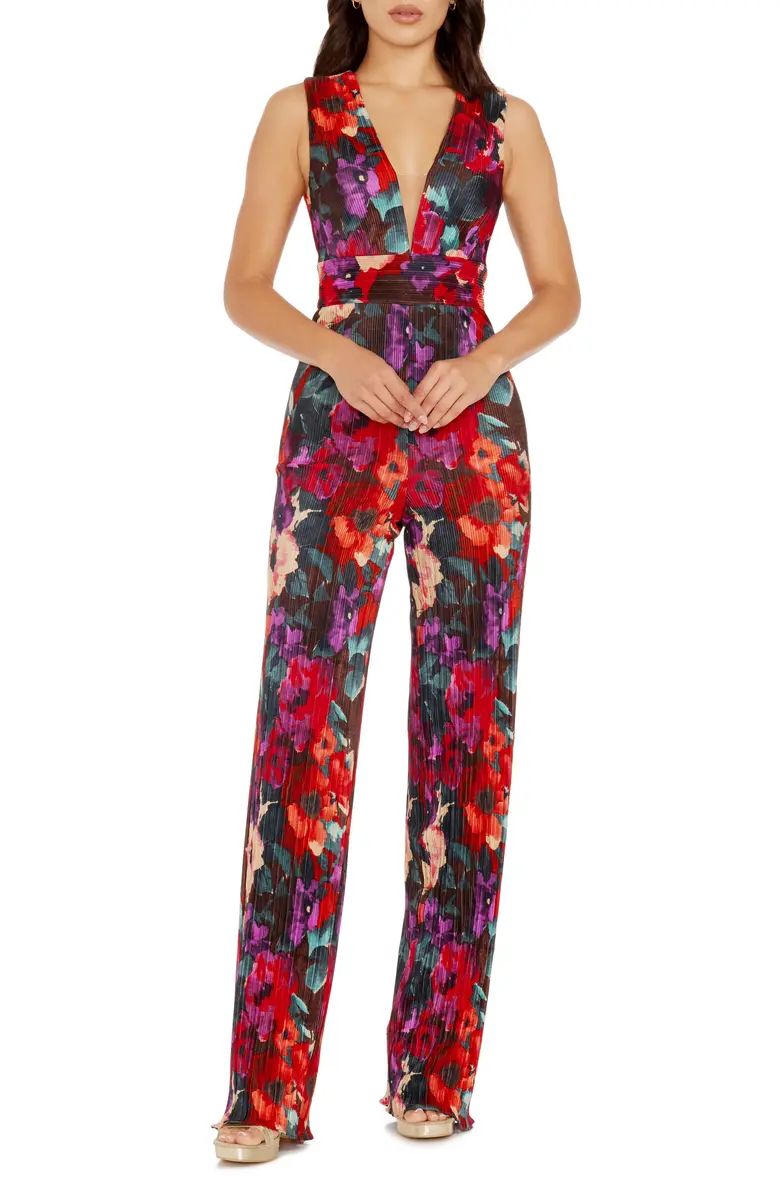 Dress the Population Hunter Floral Print Plissé Sleeveless Jumpsuit | Nordstrom | Nordstrom