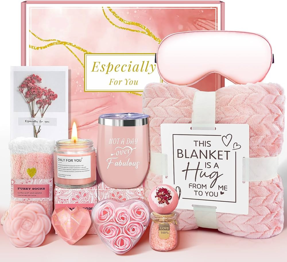 Birthday Gifts Basket for Women, Get Well Gifts, Spa Care Package with Flannel Blanket, Tumbler -... | Amazon (US)