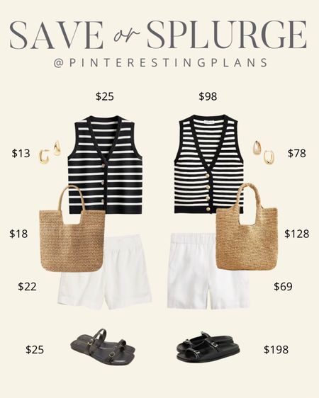 Save or splurge spring outfit. Stripe sweater vest. White linen shorts.

#LTKitbag #LTKshoecrush #LTKfindsunder50