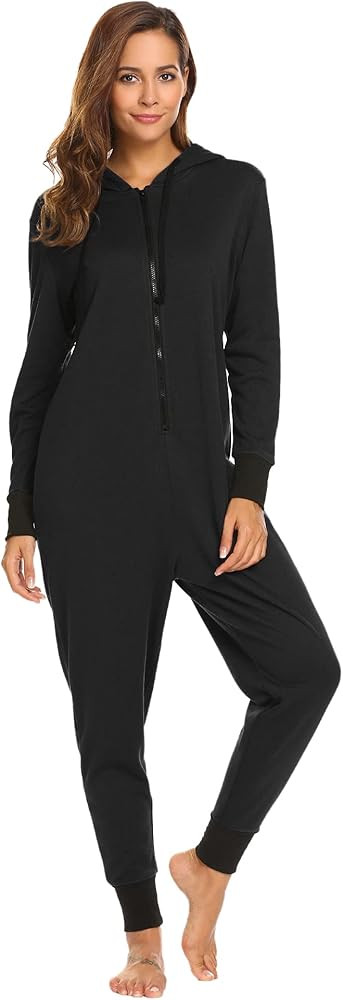 Ekouaer One Piece Pajamas Womens Long Sleeve Onesies Non Footed Union Suit With Hoodie S-XXL | Amazon (US)
