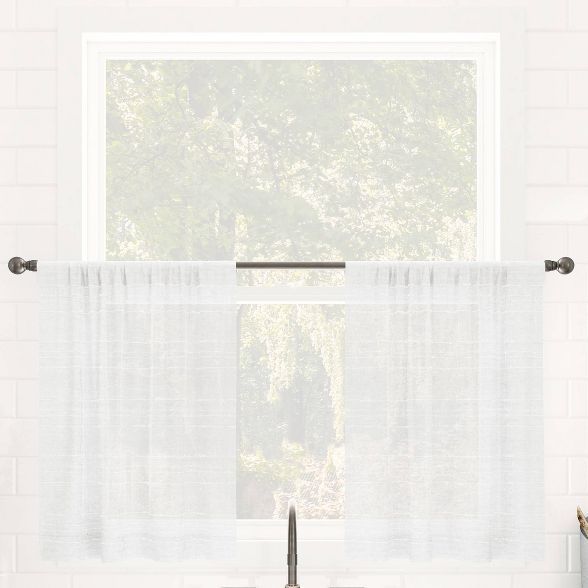Set of 2 Textured Slub Striped Anti-Dust Linen Blend Sheer Cafe Curtain Tiers - Clean Window | Target