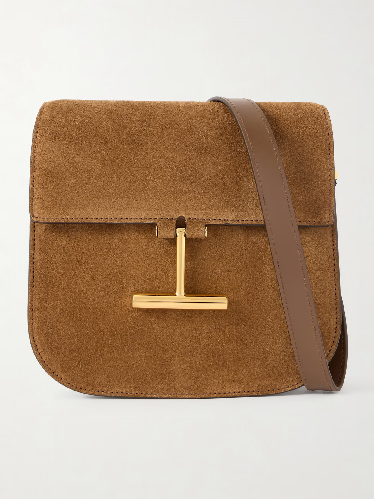 TOM FORD - Mini Leather-trimmed Suede Shoulder Bag - Brown | NET-A-PORTER (US)